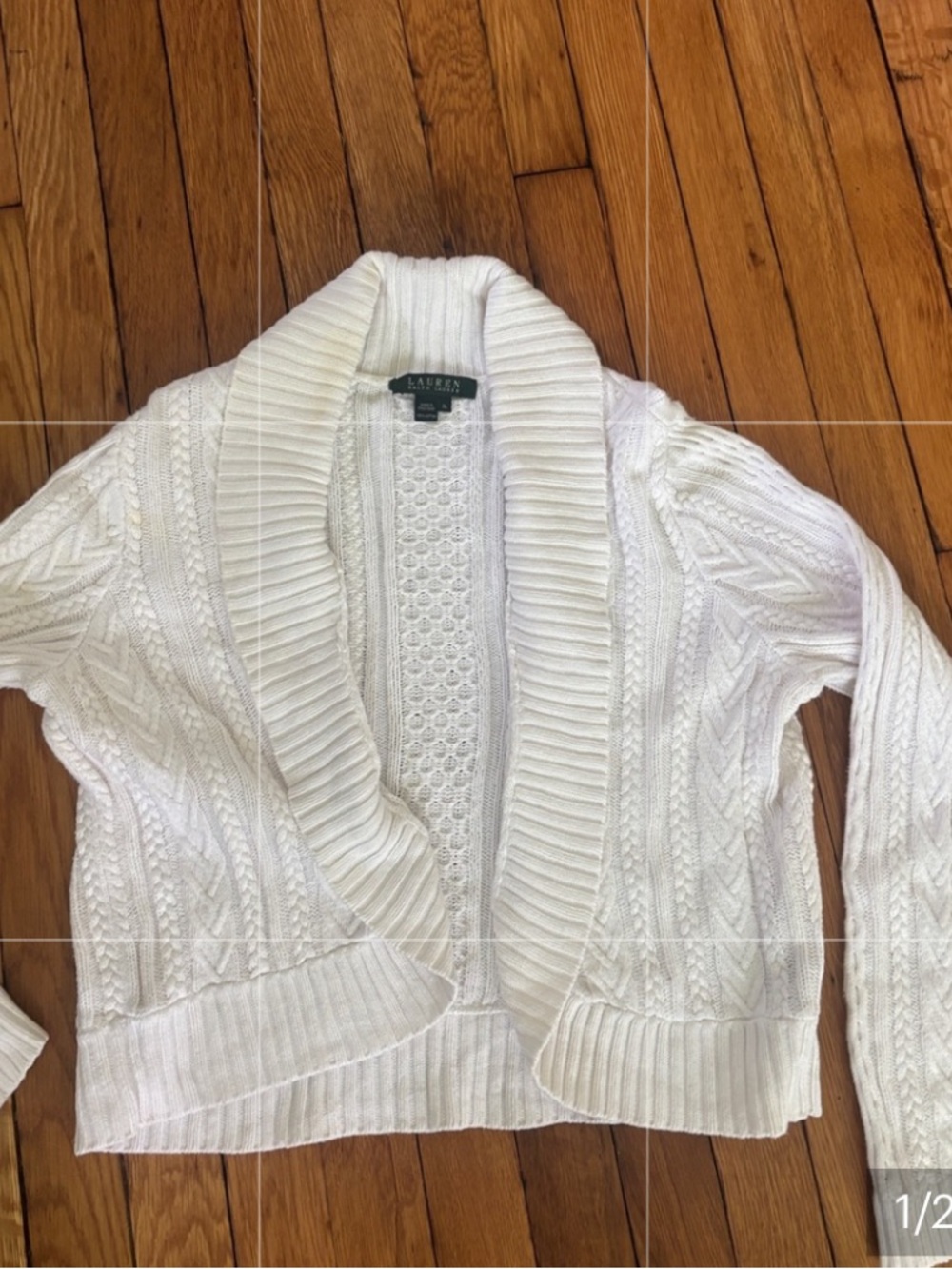 Lauren Ralph Lauren whiteCable Knit Shawl-Collar Cardigan vintage